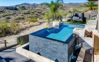 Universal Mini Pebble Jewels for Pools White Pool with water and fire features and disappearing edge 2