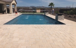 Universal Mini Pebble Jewels For Pools finish Pool with net, water feature and cabana