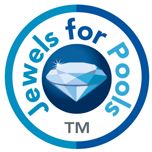 Jewels For Pools Glass logo with diamond center