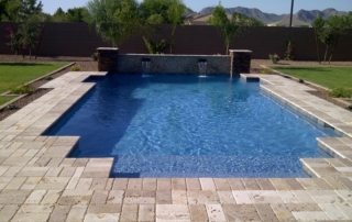 Sparkle quartz Laguna pool with square tiered edges