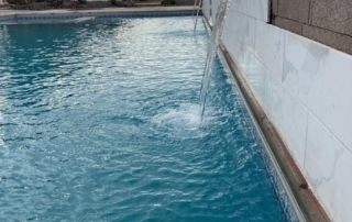 Sparkle Quartz Lakeside pool with decorative tile trim and water feature