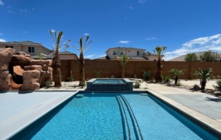 Finest Finish Sparkle Quartz Pacific pool with spa in background
