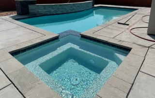 Finest Finish Sparkle Quartz White pool and spa with turquoise coFinest Finish Sparkle Quartz White pool and spa with coping