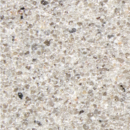 Lightly exposed surfaces with smaller defined aggregate, sand-like texture and with abalone flecks